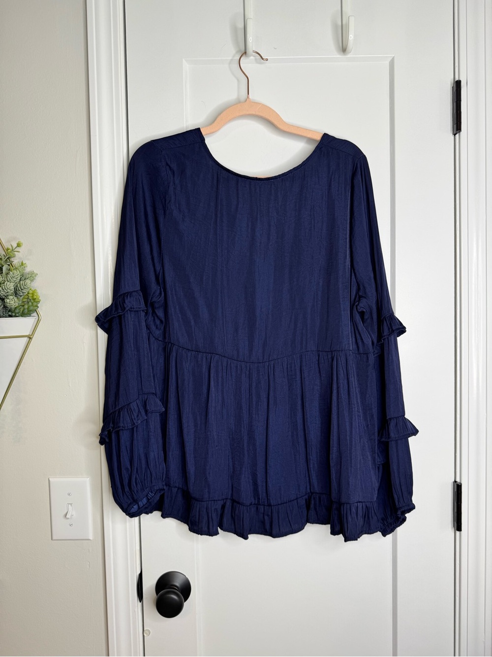 Easel Navy Button Front Baby Doll Top - Picture 5 of 5